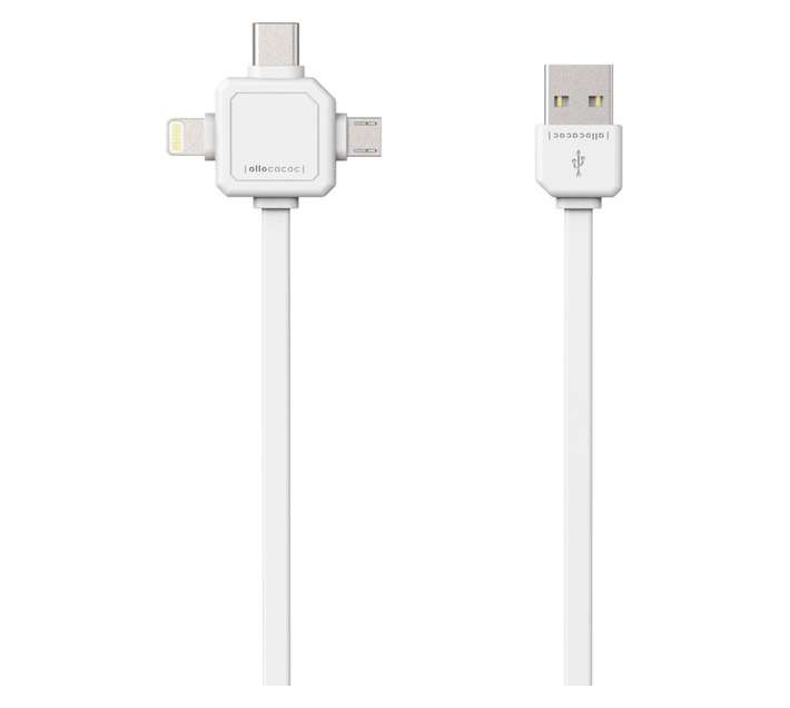 Allocacoc 3 In 1 USB Charge Sync Cable - White (1500mm)