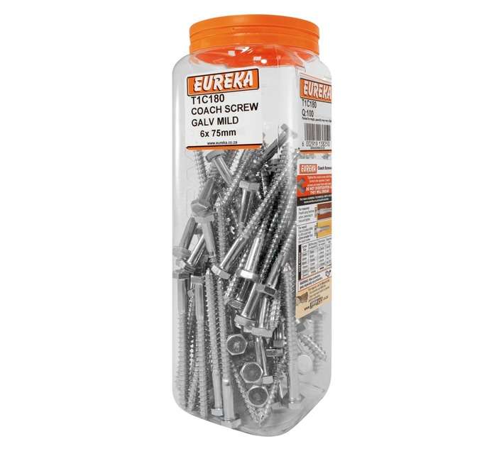 Eureka 6 x 75mm Coach Screw (Q100) Galvanised Mild