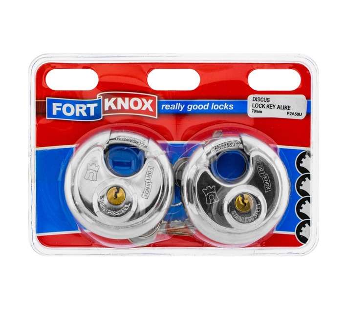 Fort Knox P2A50U 2 x Keyed Alike Discus Moon Padlocks (70 x 25 x 70mm)