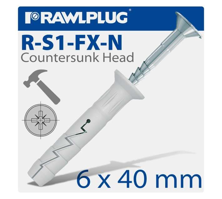 Rawlplug 20 x Nylon Hammer In Fixing Countersunk Head (6 x 40mm)