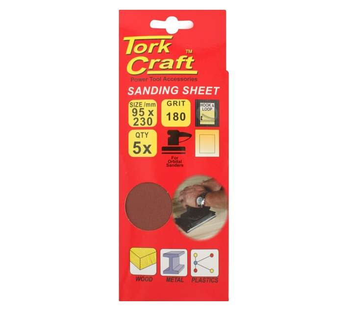 Tork Craft 5 x 180 Grit Orbital Sanding Sheets (230 x 95mm)