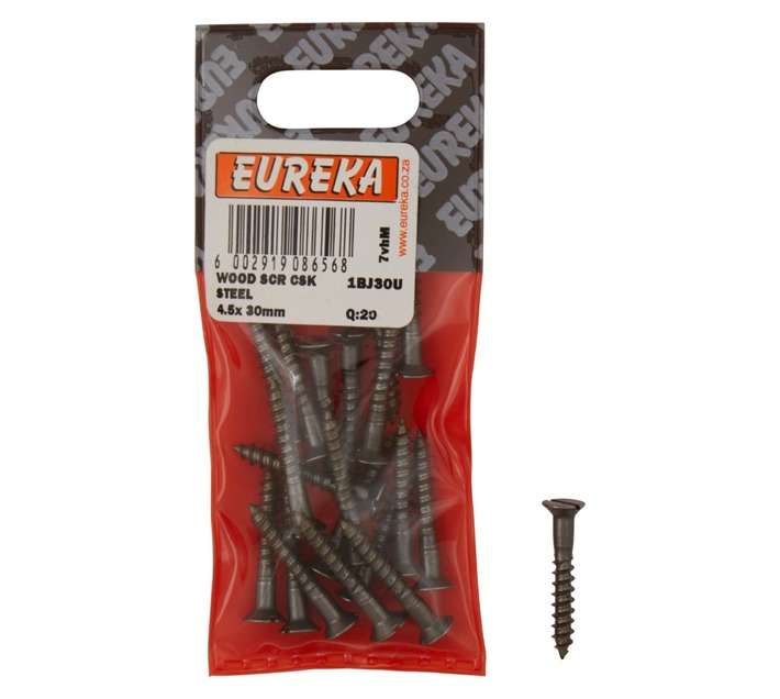 Eureka 1BJ30U 4.5 x 30mm W/Screw Countersunk Steel (20 Pack)