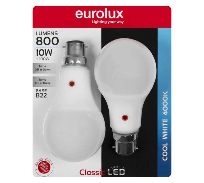Eurolux 2 x B22 A65 Day/Night LED Globe - Cool White (10W)