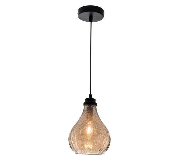 Bright Star Lighting 1 Light Crackle Glass Pendant - Amber/Black (40W)