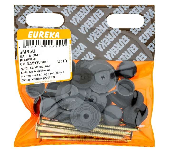 Eureka 10 x Roof Seal Nails and Caps - Chrome (75 x 3.55mm)