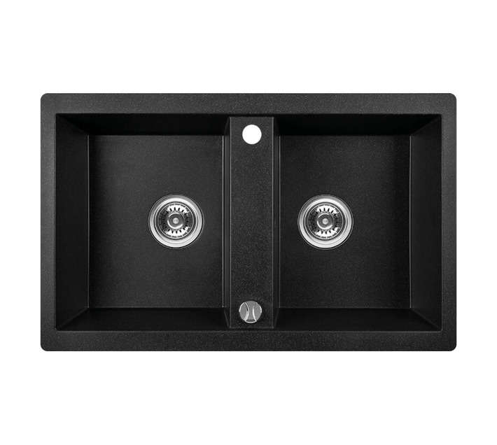 Laveo Barbados 2 Bowl Sink - Monochrome Black (780 x 480 x 170mm)