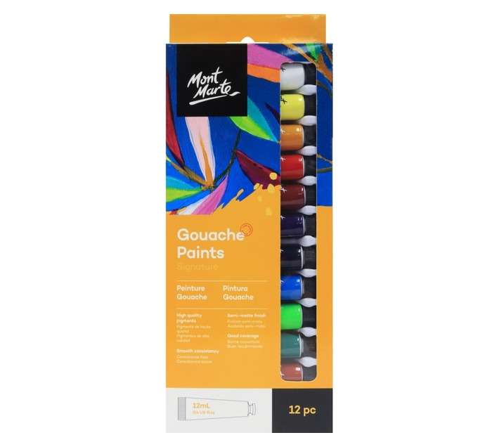 Mont Marte 12 Piece Gouache Paint Set - Assorted