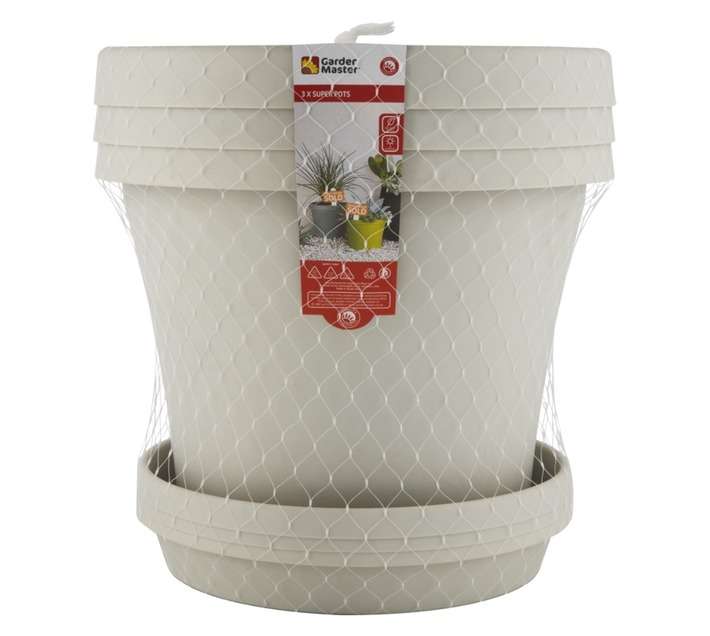 Garden Master 3 x Super Pots and Saucers - Light Grey (300mm)