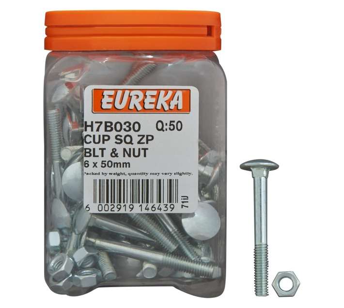 Eureka 6 x 50mm Cup Square Bolt and Nut (50 Pack)