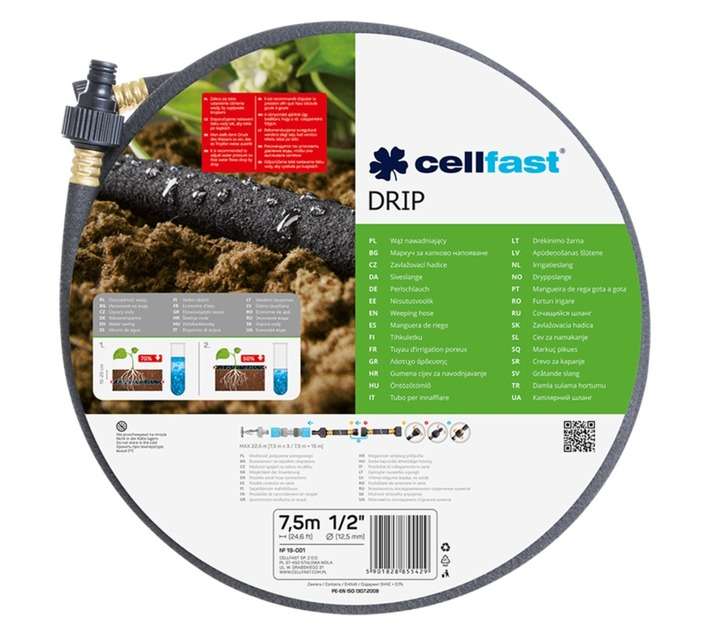 Cellfast 19-002 Irrigation Hose Weeping Drip - Black (15m x 12.5mm)