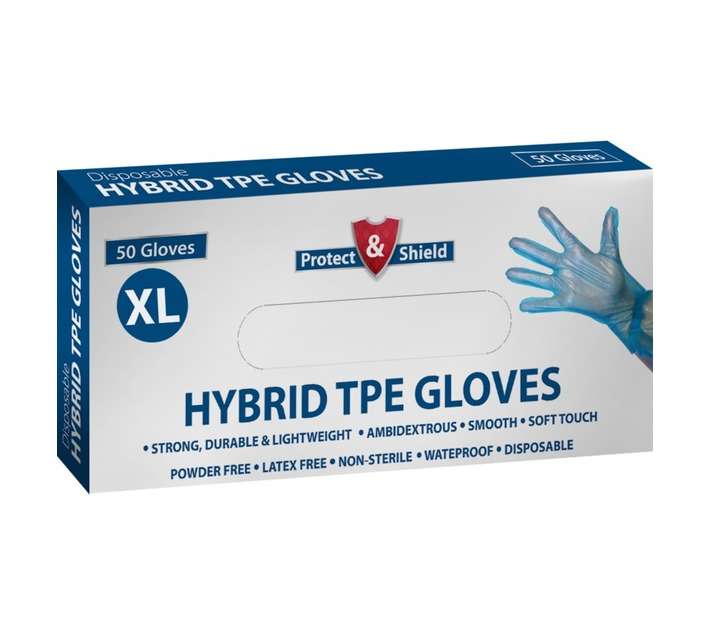 Protect and Shield 50 x Hybrid TPE Gloves - Blue (Extra Large)