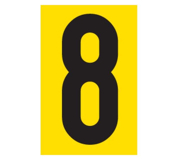 Tower Self-Adhesive Number 8 Sign - Black/Yellow (90 x 55mm)