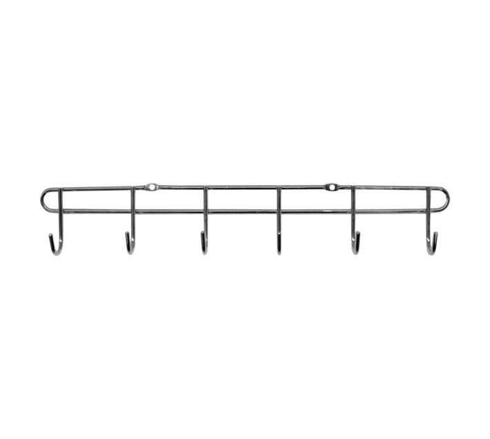 Home and Kitchen 6 Hook Rack - Chrome (400 x 40 x 65mm)