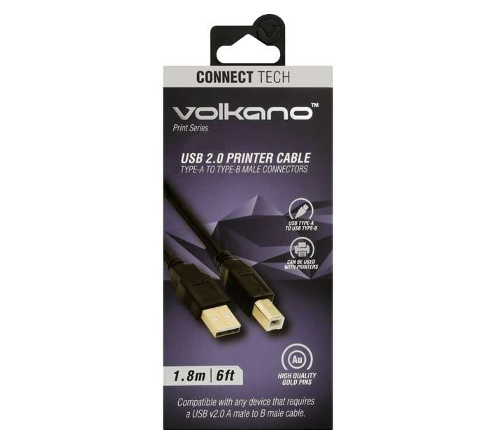 Volkano USB Printer Cable - Black (1800mm)