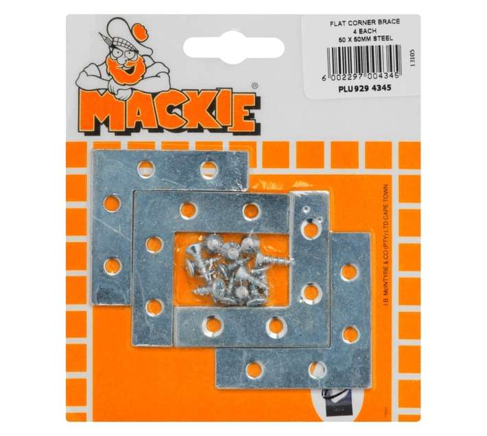 Mackie 4 x Flat Corner Braces - Electrogalvanised (50 x 50mm)