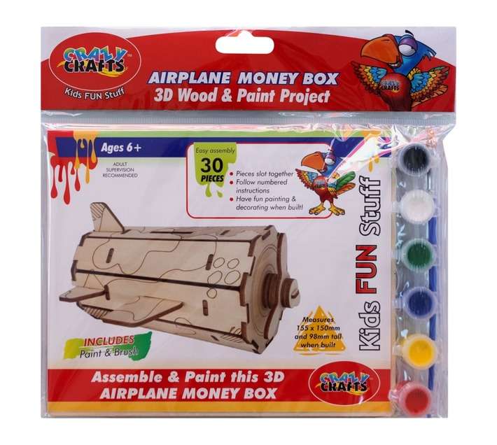 Crazy Crafts 3D Wood Money Box Aeroplane and Paint Set