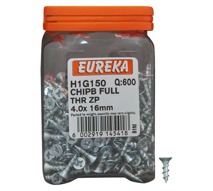 Eureka H1G150 4.0 x 16mm Chipboard Screw Zinc (600 Pack)