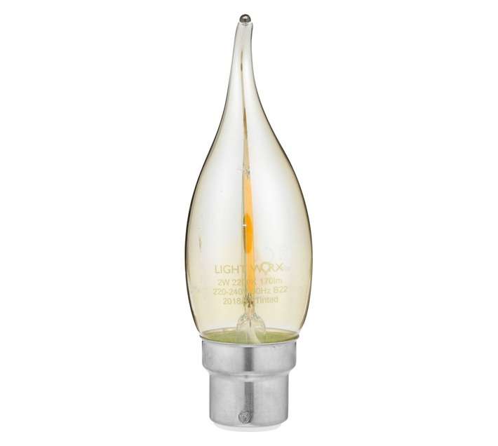 Lightworx LED B22 Filament Tip Bulbs - Amber (2w)