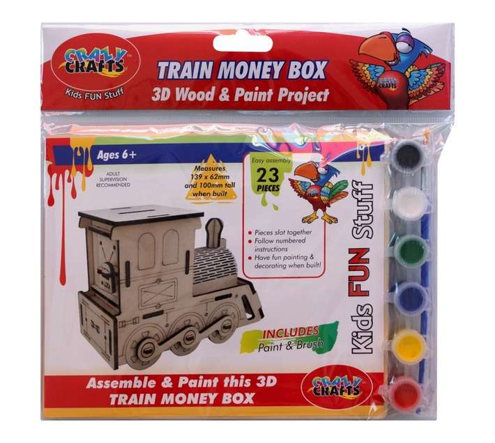 Crazy Crafts 3D Wood Train Money Box and Paint Set