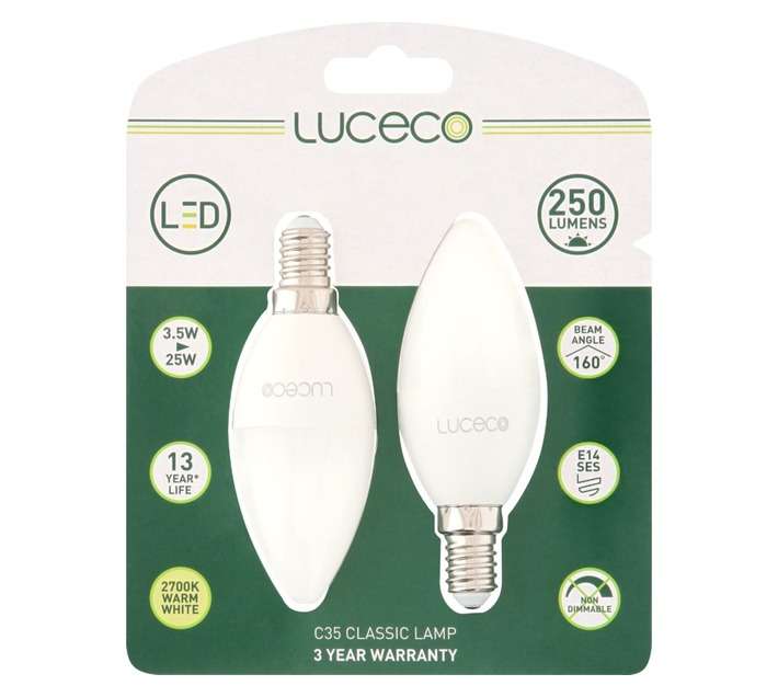 Luceco 2 x E14 LED Candle Globe - Warm White (3w)
