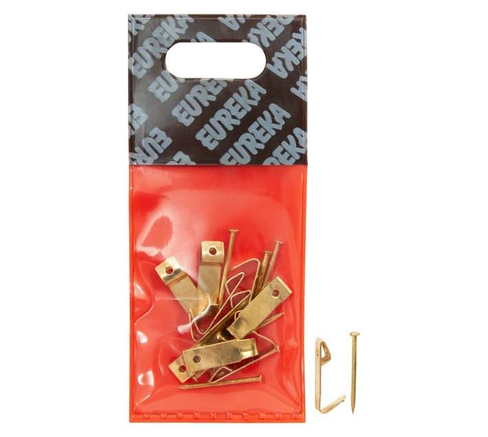 Eureka 10 x Brass Plated Picture Hooks and Pin