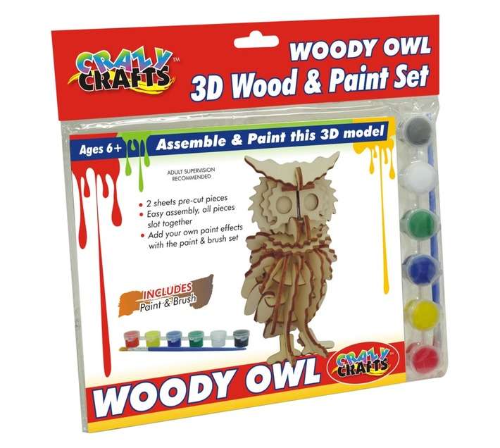 Crazy Crafts 3D Woody Owl Wood and Paint Set