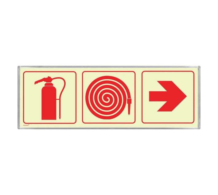 Tower Double Sided Fire Exitinguisher Hose and Red Arrow Sign - Red/White (570 x 190mm)