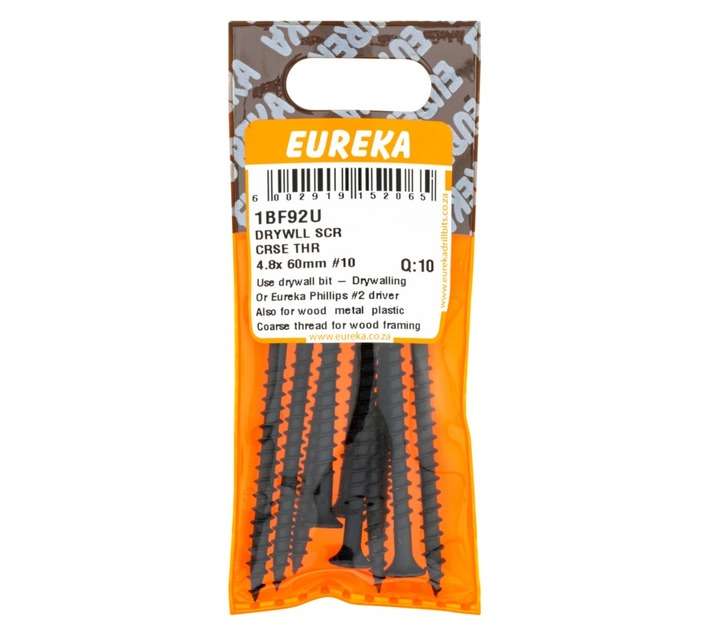 Eureka 10 x Coarse Thread Drywall Screws (4.8 x 60mm)