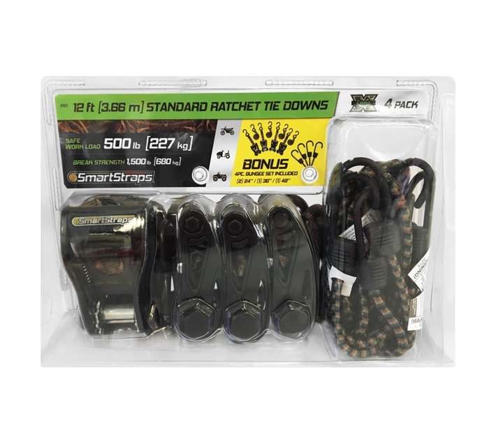 Smart Straps 4 x Camouflage Rachet Bungee Set - Black (4000mm)