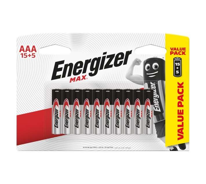 Energizer Max 20 x Alkaline Batteries (AAA) E303673500