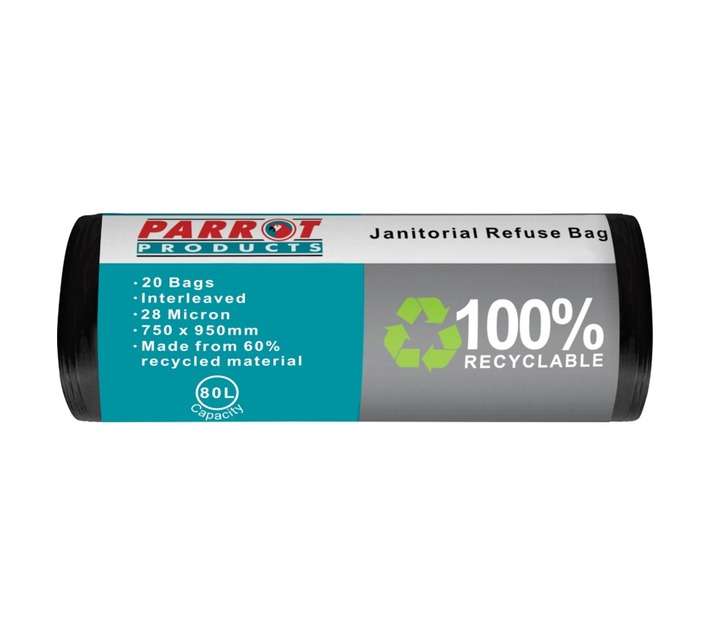 Parrot Janitorial Refuse Bag - Black (750 x 950mm)