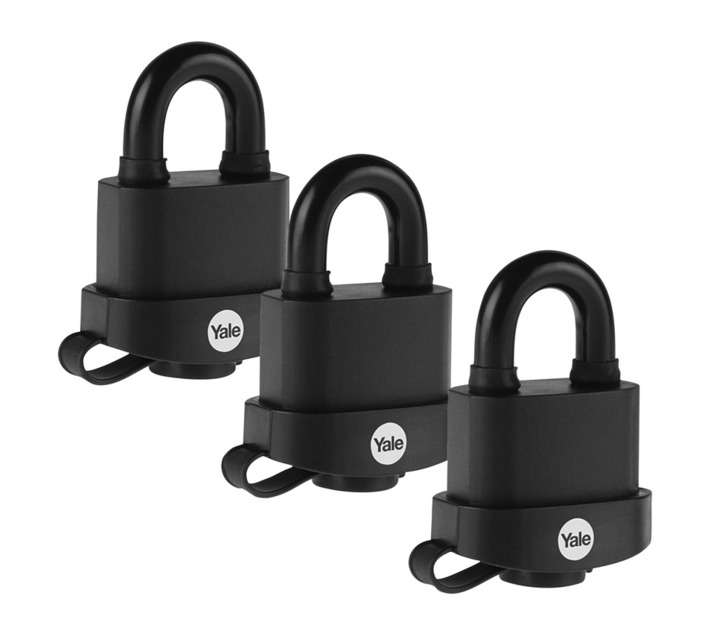 Yale 3 x Weatherproof Padlock - Black (51mm)
