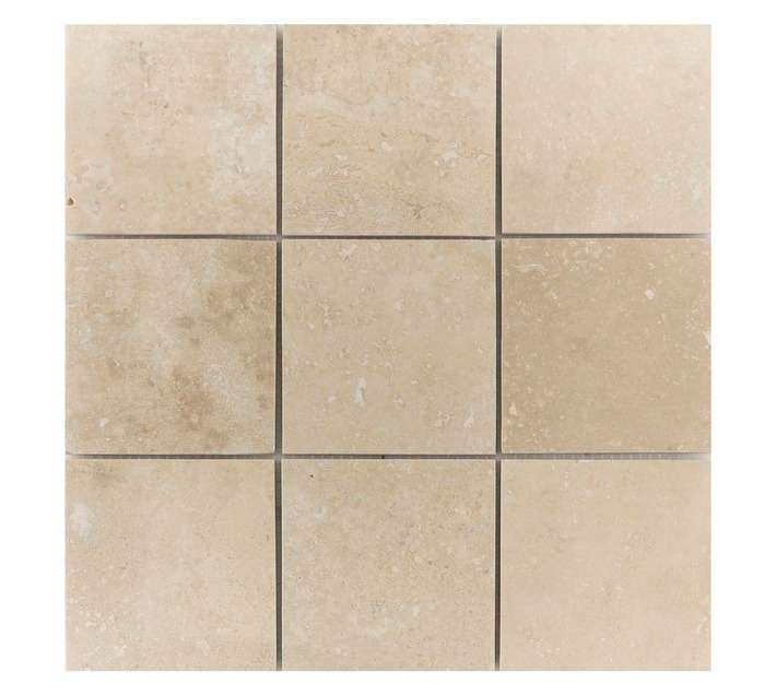 Artmar Natural Stone Mosaic Fold and Honed Light Travertine Tile (100 x 100mm)