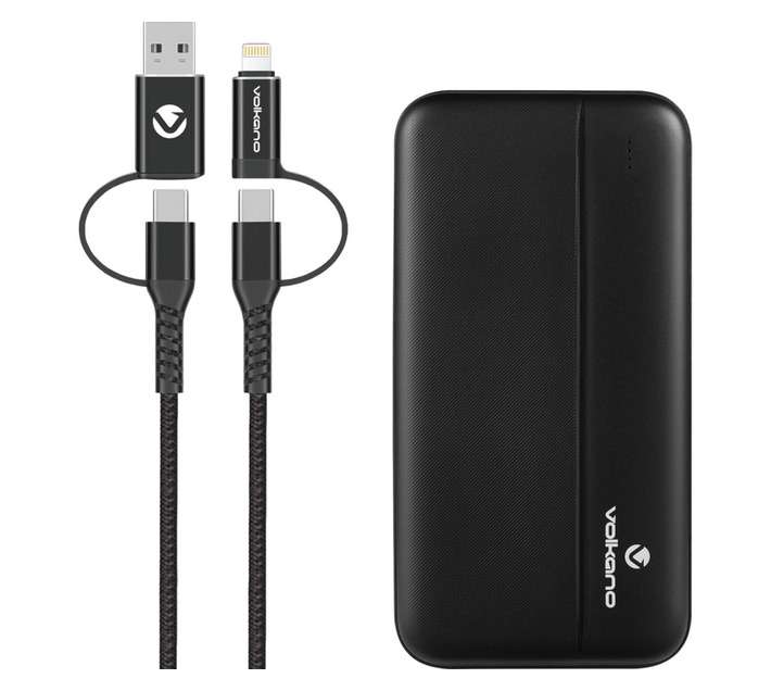 Volkano Power Bank with 4 in 1 Cable - Black (20000Mah)