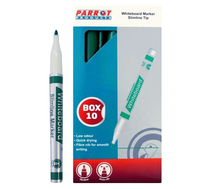 Parrot Products PW2001G 10 x Slimline Whiteboard Maker - Green
