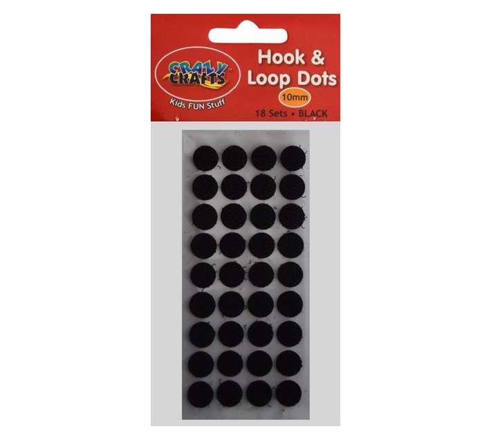 Crazy Crafts Hook and Loop Velcro Dots - Black (10mm)