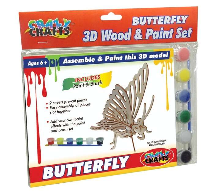 Crazy Crafts 3D Butterfly Wood and Paint Set