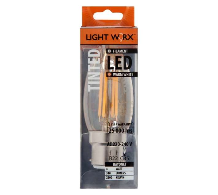 Lightworx LED B22 Filament Candle Bulbs - Amber (4w)