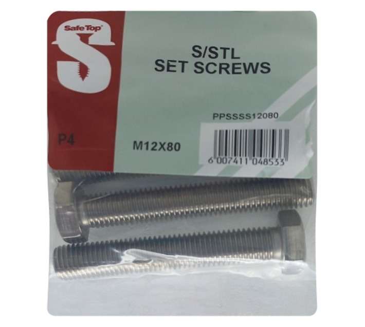 Safe Top 4 x Stainless Steel M12 Set Screws (12 x 80mm)