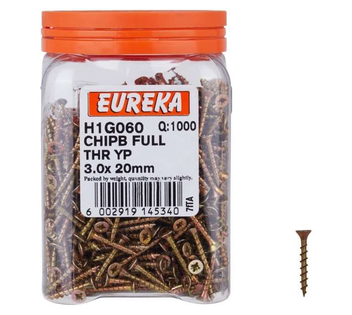 Eureka H1G060 3.0 x 20mm Chipboard Screw Full (1000 Pack)