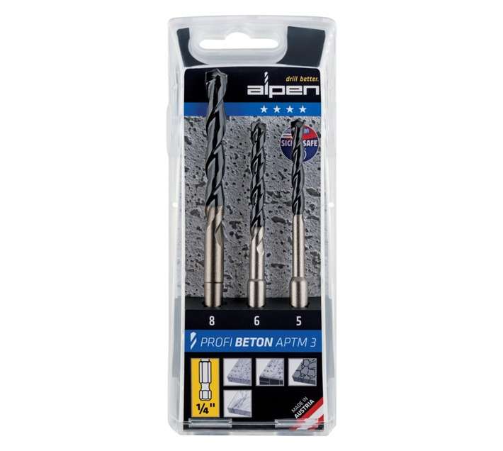 Alpen3 Piece Profi Beton Hex Shank Drill Bit Set ALP APTM3