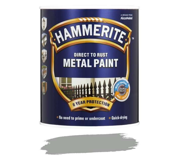 Hammerite Direct to Rust Hammered Metal Paint - Silver Grey (1L)