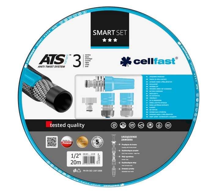 Cellfast 13-190 Smart Watering Hose and Nozzle Set - Black/Blue (20m)