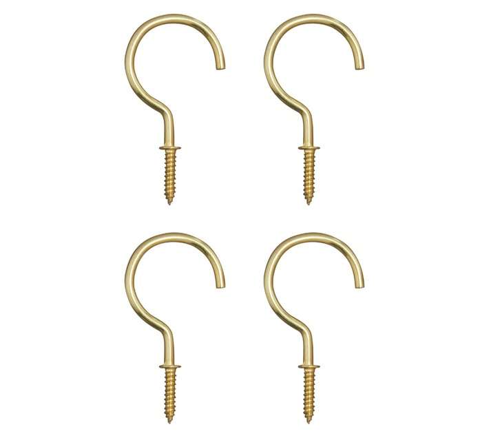 Eureka 4 x Brass Plated Round Cup Hooks (50mm)