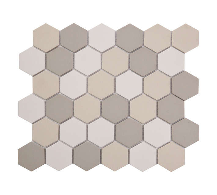 Earthstone Hex Porcelain Mosaic Tile - Beige Mix (325 x 282mm)