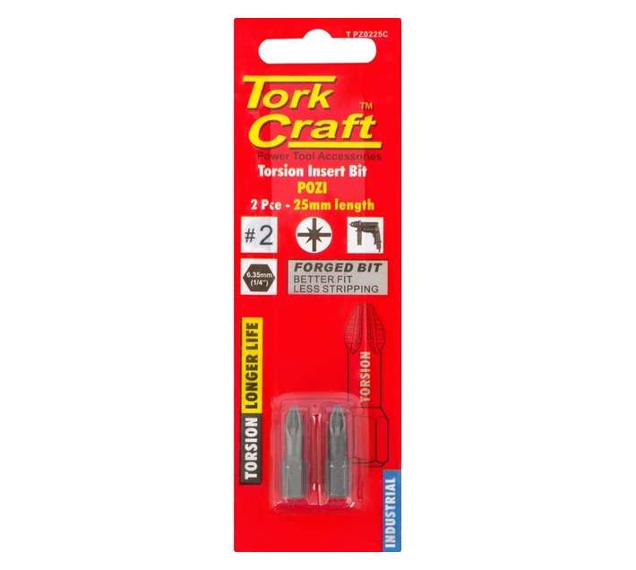Tork Craft 2 x No.2 Insert Pozi Screwdriver Bits (25mm)