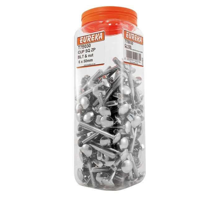Eureka 6 x 50mm Cup Square ZP Bolt and Nut (100 Pack)