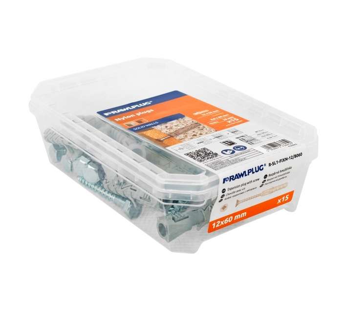 Rawlplug 15 x Nylon Expansion Plugs and Screws - Silver (12 x 60mm)