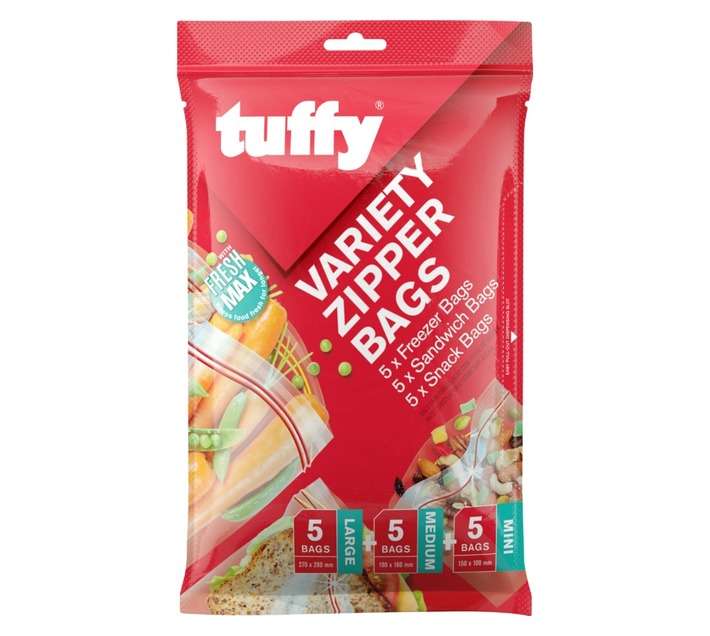 Tuffy 15 x Variety Zipper Bags - Clear