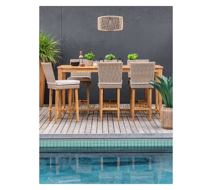 Design House Tahiti 7 Piece Bar Table Set - Natural (2400 x 1000 x 760mm)